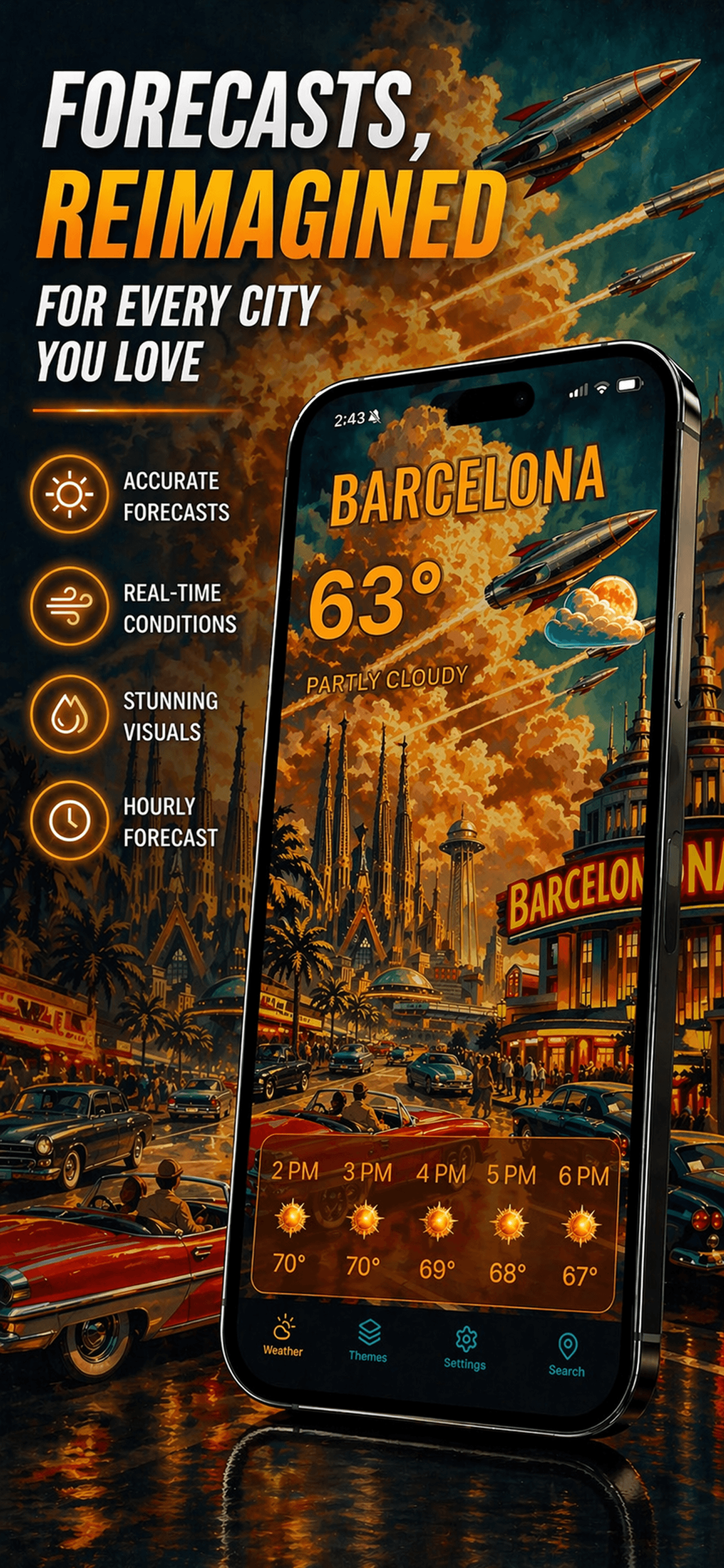 Weather Worlds Retro Futurism App Store preview.